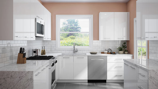 Modern Midtown High Gloss kitchen cabinets with sleek, minimalist design and clean lines in a contemporary kitchen setting.